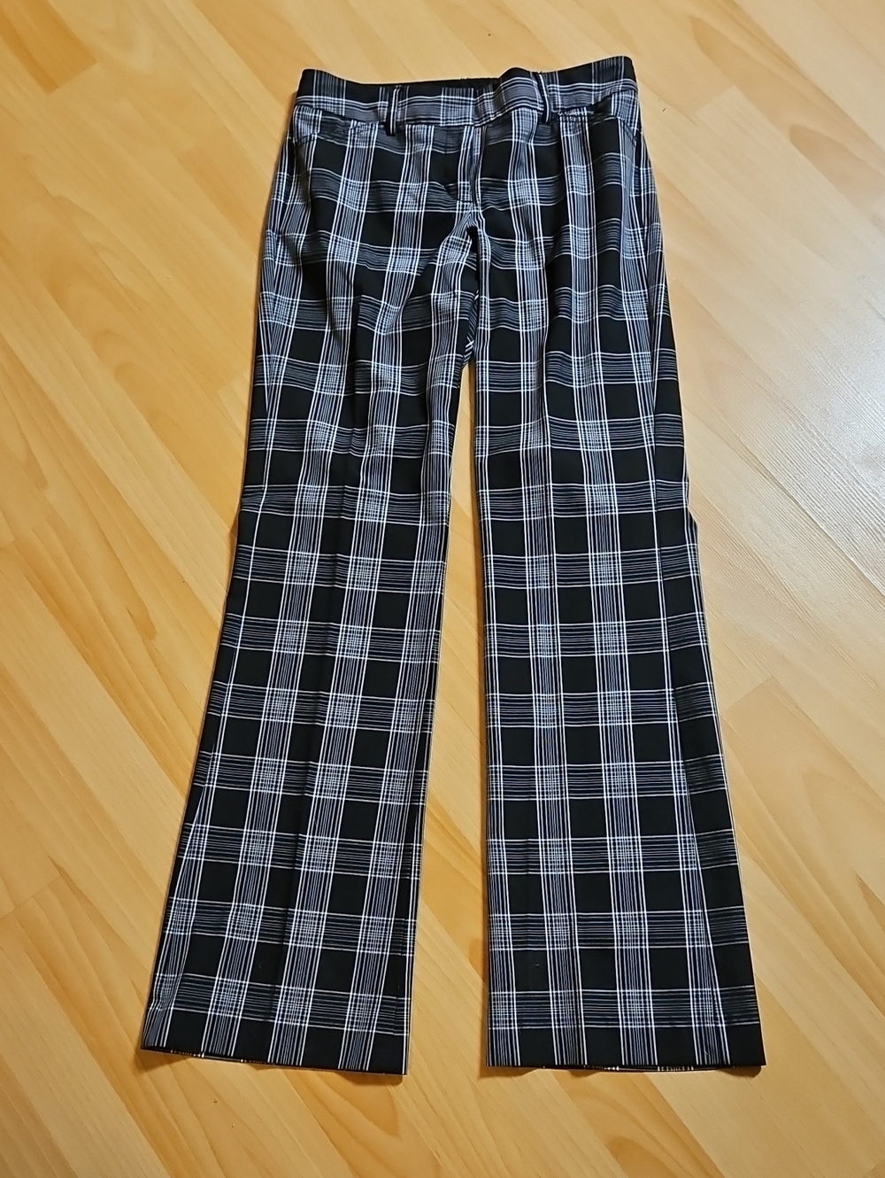 Express Editor Women's Black White Plaid Trousers